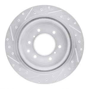 Mitsubishi Montero Brake Rotor (1) - Rear Right - R1 Concepts - Drilled & Slotted - Silver - `08-`14